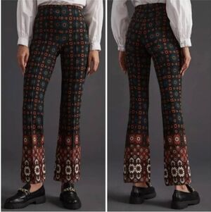 Anthropologie Maeve The Margot Knit Kick Flare Daisy Print Cropped Pants XS Boho